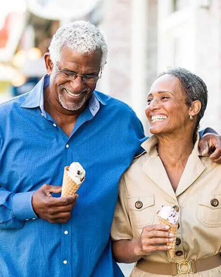 senior couple eating ice cream